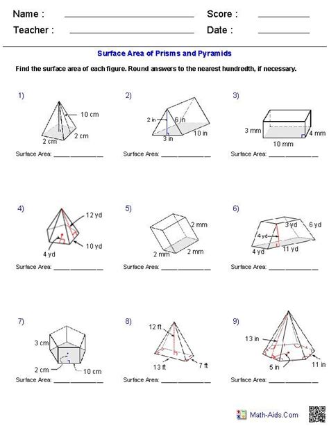 surface area to volume ratio worksheet answer key